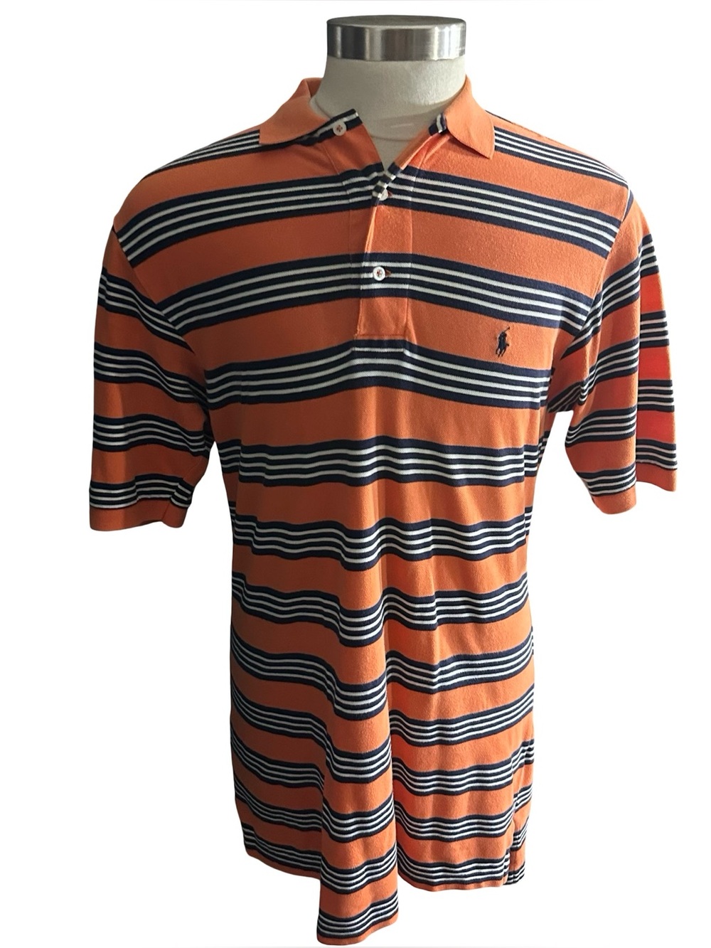 Vtg Polo Golf Ralph Lauren Orange Striped Cotton Polo Shirt Sz L Short Sleeve